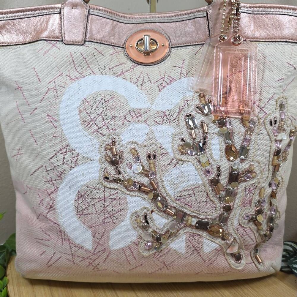 Coach Audrey "Leigh" Slim Tote – Coral Canvas - Picture 2 of 15